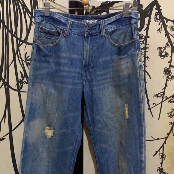 Flypaper Men’s Bootcut Bleach Splatter Wash Distressed Jeans - Picture 2 of 16